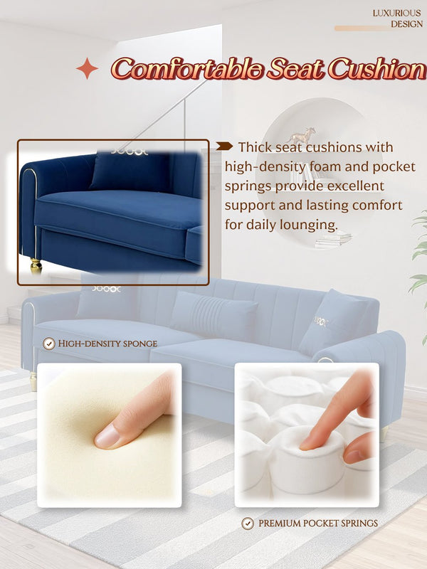 English Elm FX-P11-RB Modern 87.4" Upholstered 3-Seater Sofa with Plush Fabric, Pocket Coil Comfort & Pillows W576P360572