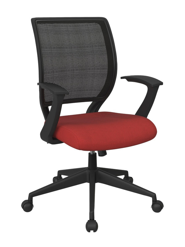 OSP Home Furnishings Screen Back Ergonomic Task Chair with Mesh Seat Lumbar Support and T Arms for Office Red EM51022N-9