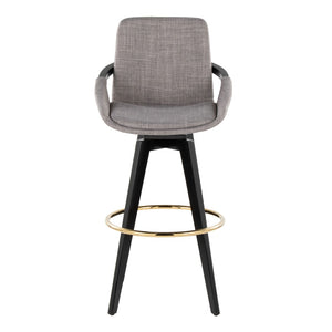 English Elm Fixed-height Swivel Barstools Upholstered Grey Fabric Black Wood Legs Kitchen Set of 2 B202S01891