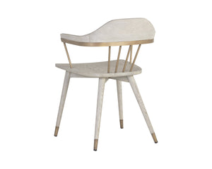 Sunpan DEMI Dining Armchair – Elegant Grey Upholstered Chair with Solid Oak Base & Antique Brass Accents 107288