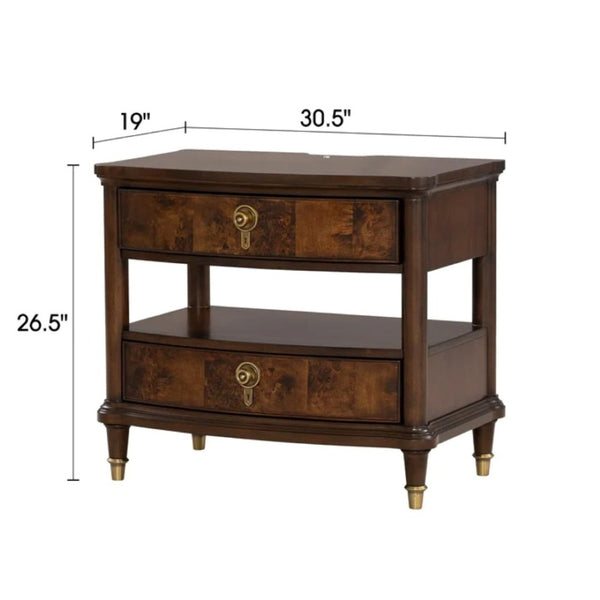 English Elm Contemporary Art Deco Nightstand with Hidden Jewelry Drawer Usb Port Acrylic Legs B2741P433339