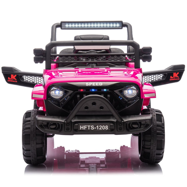 English Elm 12v Kids Electric Ride on Truck with Parental Remote Four Wheel Suspension and Led Lights Pink W1578P187456