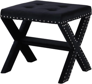 English Elm Velvet Small Tufted Accent Bench with Nailhead Trim and X-Leg Frame, Plush Foam Seat for Entryway Black 20 L x 19 W x 7 H B011P357421