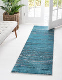 Unique Loom Oasis Calm Machine Made Abstract Rug Blue, Navy Blue/Ivory 2' 0" x 12' 0"