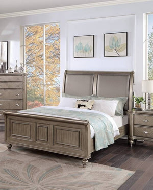 English Elm Modern Glam Eastern King Bed Faux Leather Headboard with Antique Silver Trim Accents B011S02104