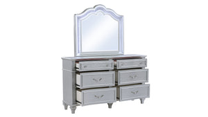 English Elm Mystic Elegant Curved Top LED Wall Mirror with Crystal Accents, Light Gray Wood Frame for Bedroom Glamour G150109161