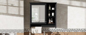 English Elm 30 Inch Wall Mount Mirror Cabinet Mdf Storage with Soft Close Hinges Bathroom Vanity Black N710P186086B