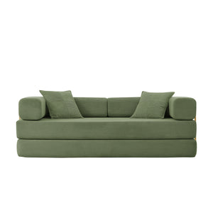 English Elm Modern Modular Sofa Bed Fold-Out Convertible Floor Couch with Removable Backrest, Corduroy Comfort Green W1117P312484