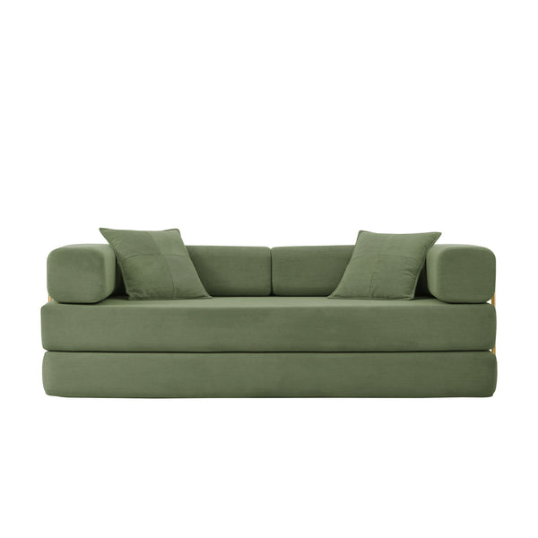English Elm Modern Modular Sofa Bed Fold-Out Convertible Floor Couch with Removable Backrest, Corduroy Comfort Green W1117P312484