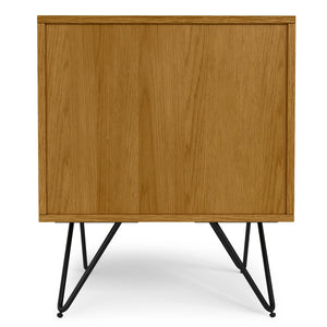 English Elm Hunter Handcrafted Nightstand with Solid Wood Veneer, Single Drawer & Open Shelf, Modern Industrial Design Oak B136P364303