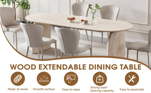 English Elm Wood Extendable Dining Table - Modern Oval MDF Top with Dual Pillar Legs, Space-Saving, Durable Versatile Gatherings and Home Office Use W3590S00002