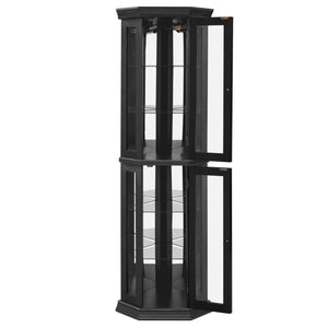 English Elm Lighted Corner Curio Cabinet with Led Glow Tempered Glass Shelves and Mirrored Back W2275P292643