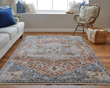 Feizy Rugs Kaia Luxurious Low Pile Area Rug – Soft, Durable Polypropylene Blend With Transitional Medallion Design Orange,Ivory,Blue Polypropylene,Viscose,Polyester Kai39hxfredblui10