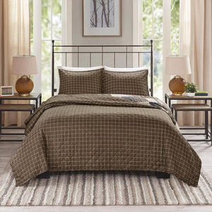 JLA Home Madison Park - 3 Timber Reversible Quilt Set with Rustic Patchwork Face and Plaid Reverse, Channel Quilted, Machine Washable 90 L x 90 W x 0.25H MP13-6087