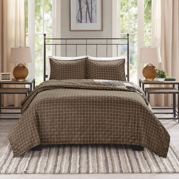 JLA Home Madison Park - 3 Timber Reversible Quilt Set with Rustic Patchwork Face and Plaid Reverse, Channel Quilted, Machine Washable 90 L x 90 W x 0.25H MP13-6087