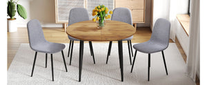 English Elm Table Extendable Round-To-Oval Mdf Dining Set With 4 Light Gray Linen-Cotton Chairs For Gatherings W1151S04142-GIGA