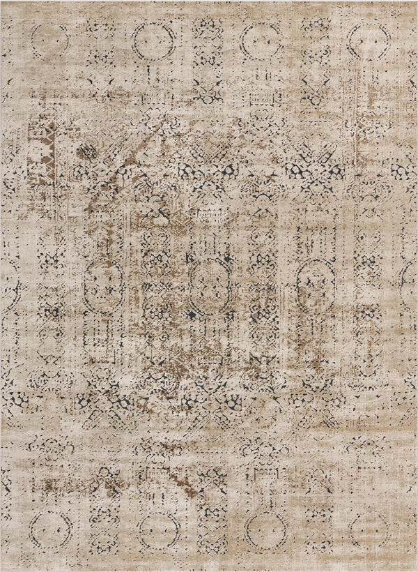 Unique Loom Chateau Quincy Machine Made Abstract Rug Beige, Brown/Navy Blue 9' 0" x 12' 2"