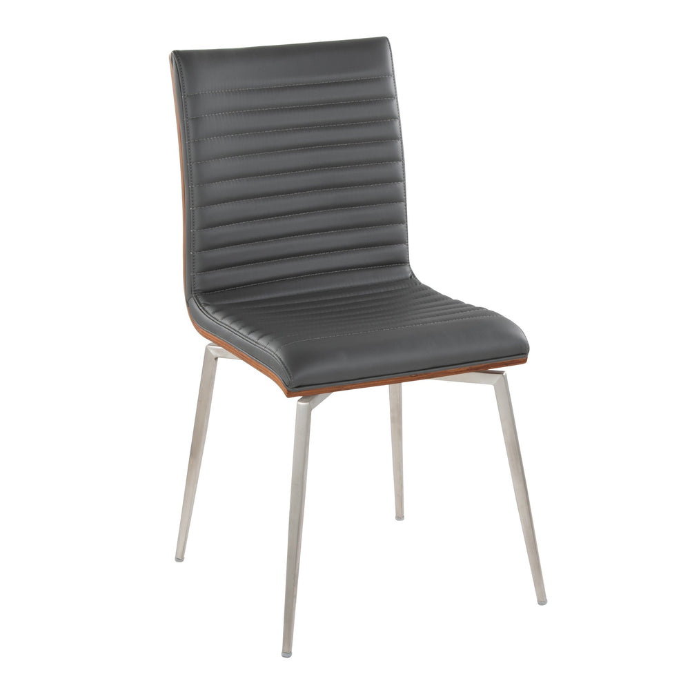 English Elm Mason Contemporary Dining Accent Chair with Swivel, Tufted Faux Leather, Walnut Back & Steel Legs Grey B202P223606