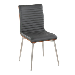 English Elm Mason Contemporary Dining Accent Chair with Swivel, Tufted Faux Leather, Walnut Back & Steel Legs Grey B202P223606