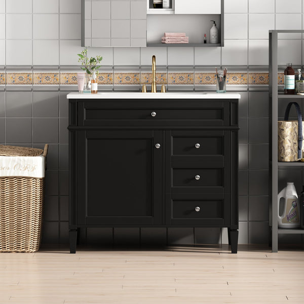English Elm 36'' Modern Bathroom Vanity With Top Sink, Elegant Storage Cabinet & 2 Drawers For Small Spaces N710S136004B
