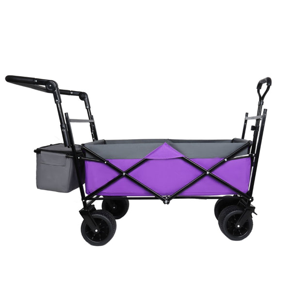 English Elm With Canopy and Steel Frame Collapsible Wagon All-terrain Heavy Duty Outdoor Cart Purple W2932P326775
