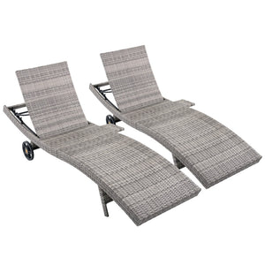 English Elm K&k Outdoor Wicker Reclining Chaise Set 2 Piece with Pull Out Tray Rolling Wheels Grey N707P395515E