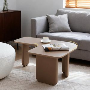 English Elm 35.43" L-Shape Modern Coffee Table with Sturdy Curved Legs, Nesting Space-Saving Design, MDF Finish khaki W2664P346451