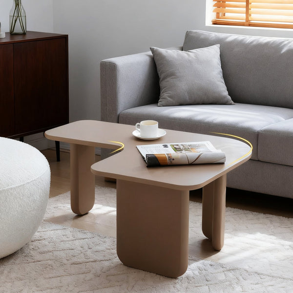 English Elm 35.43" L-Shape Modern Coffee Table with Sturdy Curved Legs, Nesting Space-Saving Design, MDF Finish khaki W2664P346451