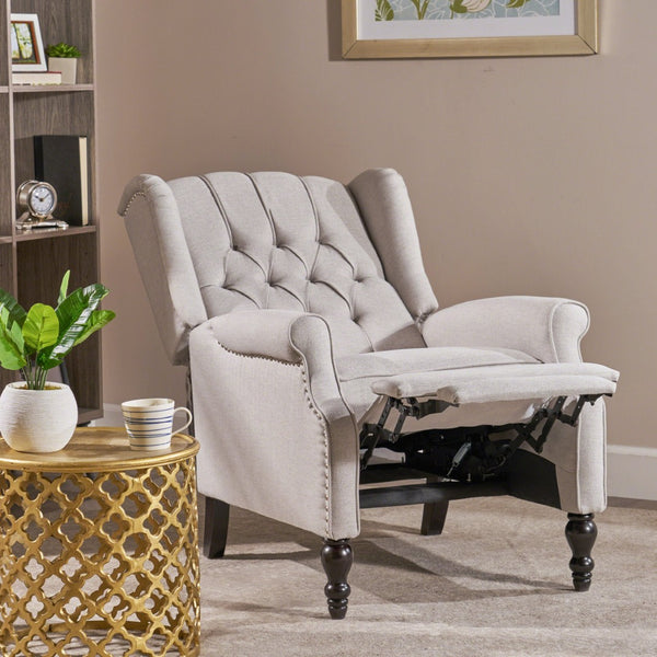English Elm Charcoal Wingback Pushback Recliner with Button Tufted Diamond Fabric Upholstery Light Grey N763P410529R