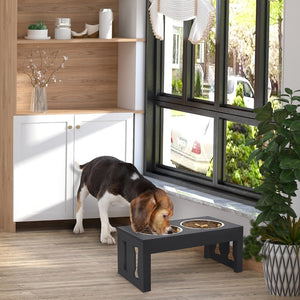 English Elm Pawhut 23" Stylish Elevated Dog Food Station With Removable Stainless Steel Bowls - Black Design W2225P217608-GIGA