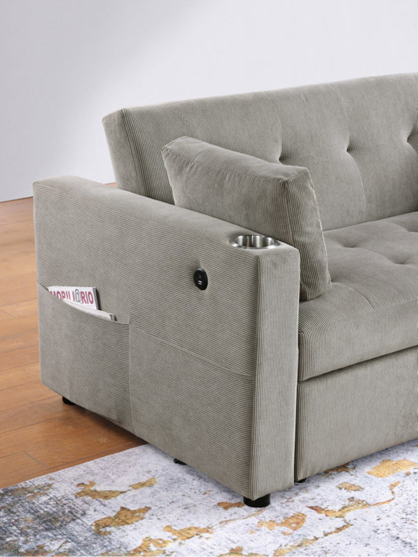 English Elm Laurelle Corduroy Sleeper Loveseat with Usb Charging Tufted Compact Sofa Bed B2749P413231