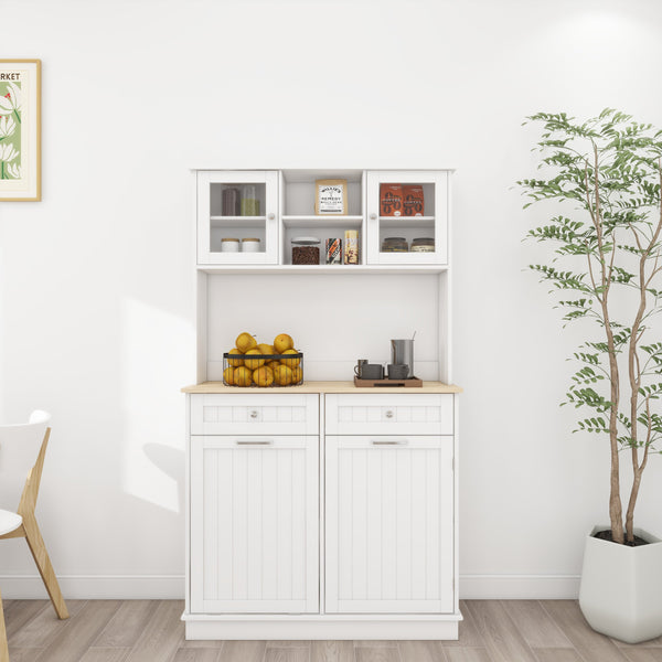 English Elm 67.7" Tall Kitchen Trash Can Storage Cabinet with Tilt-Out Bin, 3 Adjustable Shelves, 2 Drawers, White W282P182326