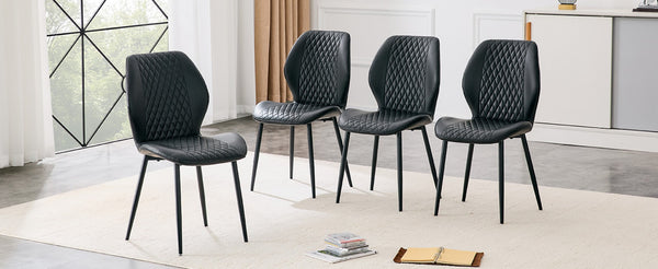 English Elm 4-piece Diamond Quilted Upholstered Dining Chair Set with Sleek Black Metal Legs Black W1151P458009