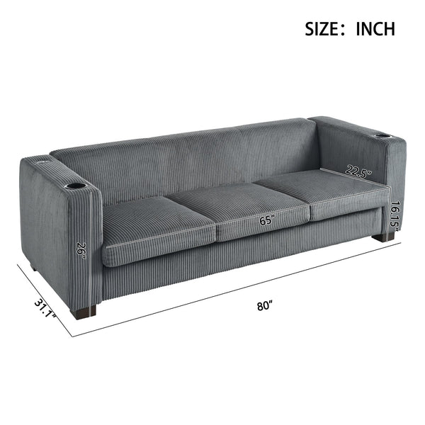 English Elm Christopher Knight Home® - BEIGE Solid Wood 3-Seater Sofa with USB Ports & Cup Holders, Plush High-Density Foam Comfort, Durable Frame Gray N770P283026G