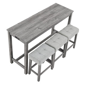 English Elm Bar Bar Table Set with Power Outlet and 4 Chairs, Industrial MDF Top, Solid Wood Seats, Durable Design Gray W487P339352
