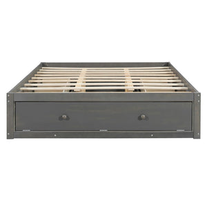 English Elm Queen Platform Storage Bed with Hydraulic Lift Footboard and Four Drawers Antique Finish Gray LP000139AAE
