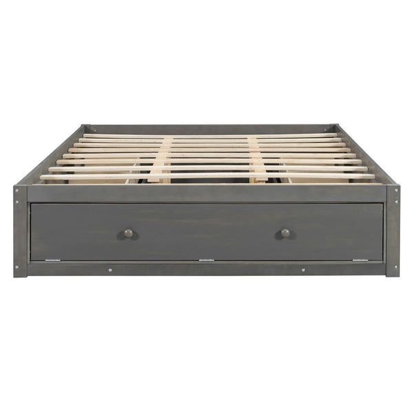 English Elm Queen Platform Storage Bed with Hydraulic Lift Footboard and Four Drawers Antique Finish Gray LP000139AAE