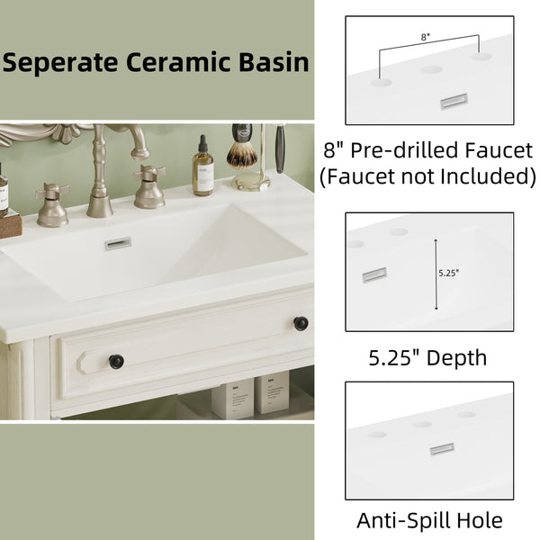 English Elm Christopher Knight Home® - 30 Inches Vintage Bathroom Vanity With Sink, Rustic Faux Aged Finish, Soft Close Doors & Storage Shelf N817P299472W