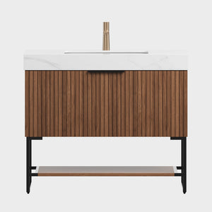 English Elm YOLAN 36" Bathroom Vanity with Integrated Solid Surface Basin, Pre-Assembled Plywood Cabinet, Soft-Close Drawer and Open Towel Shelf Black,Carrara White,Dark Walnut,White W2615S00375