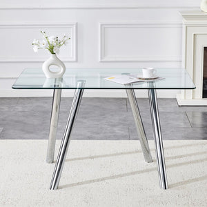English Elm 51-inch Tempered Glass Rectangular Dining Table Electroplated Metal Base Open Plan White W3875S00004