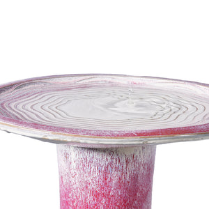 English Elm 17'' Hand-Glazed Ceramic Bird Bath Pedestal with Swirl Pattern, Durable Lightweight Outdoor Sculpture White+Pink W3273P322556