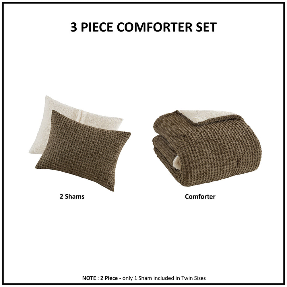 JLA Home Madison Park - Waffle knit chenille comforter with sherpa reverse, OEKO‑TEX certified, plush cloudlike warmth and texture 90 L x 90 W x 1.5H MP10-8400