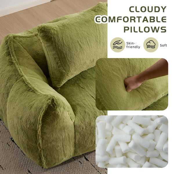 English Elm Giant Ultra Soft Fluffy Loveseat Bean Bag Sofa for Adults, Oversized Shredded Foam Couch with Pillows Green W3723P353897
