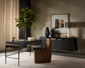 Sunpan NORM Wheeled Dining Chair - Sculpted Comfort with Ergonomic Design and Stylish Mobility for Modern Homes Cognac 111764V