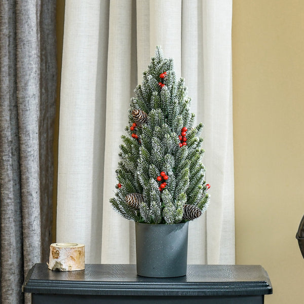 English Elm HOMCOM 18" Snow-Flocked Mini Tabletop Christmas Tree with Pine Cones & Berries, Pre-Decorated Centerpiece W2225P200937