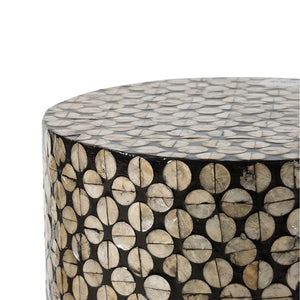 English Elm D14x20" Cylindrical Garden Capiz Stool with Luxe Gold Shell Pattern, Modern Accent Side Table Black+Gold W2078P290746