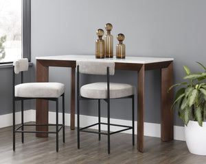Sunpan FERGUS Counter Table - Elegant White Marble Top with Solid Rubberwood Legs for Modern Dining Spaces 104403