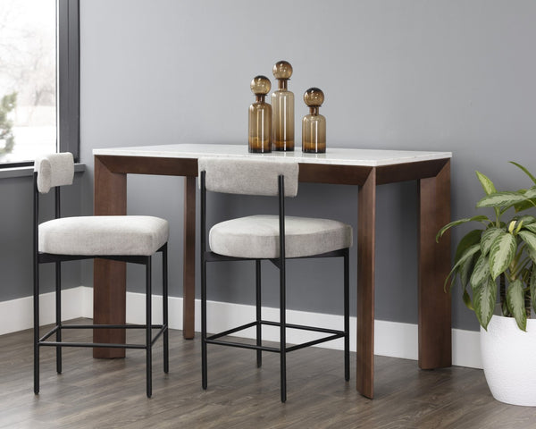 Sunpan FERGUS Counter Table - Elegant White Marble Top with Solid Rubberwood Legs for Modern Dining Spaces 104403