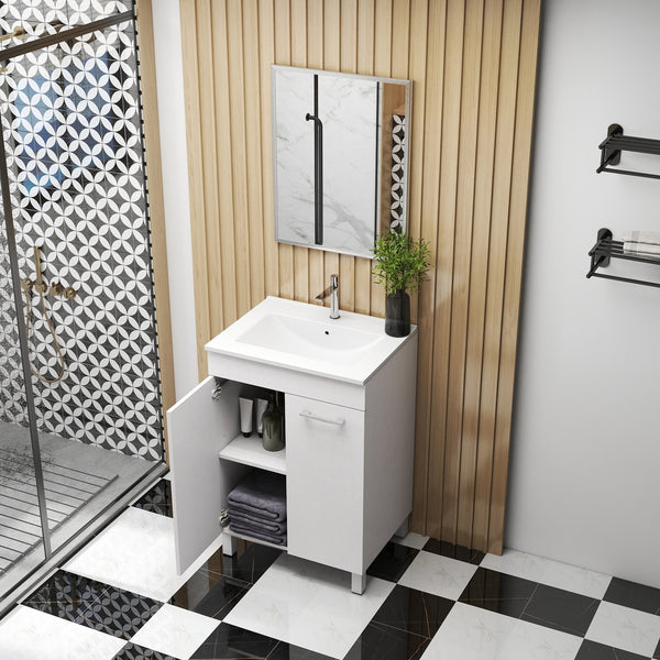 English Elm 24-Inch Floor-Mounted Bathroom Vanity Combo With Sink & Mirror – Compact Design For Modern Spaces W3151S00029