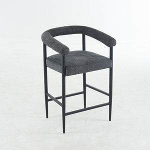 English Elm Modern Upholstered Bar Stools with Boucle Fabric and Armrests, Sturdy Metal Frame, Ergonomic Comfort DARK GREY W1901P264275